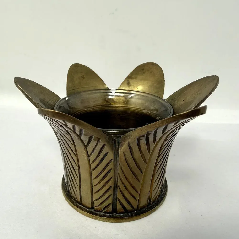 Department 56 Brass Flower Candle Holder Glass Insert Vintage Boho Decor
